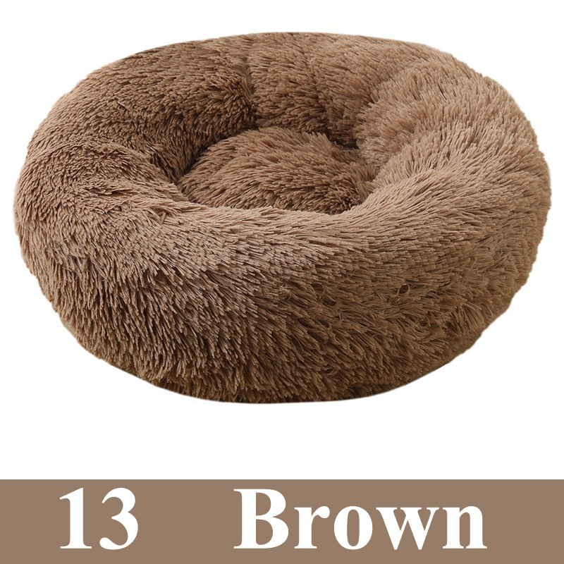 Long Plush Calming Pet Bed for Cat or Dog Round