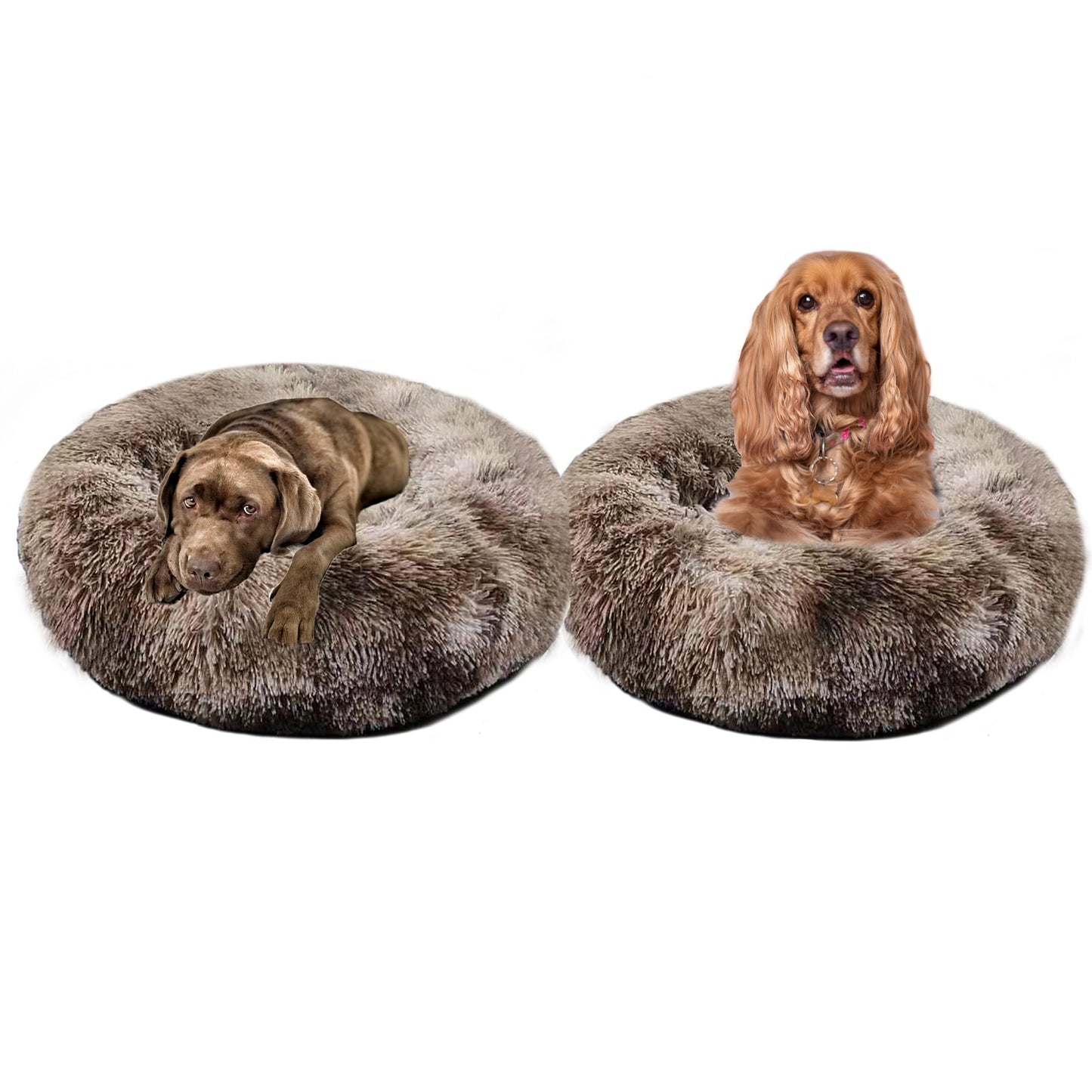 Long Plush Calming Pet Bed for Cat or Dog Round