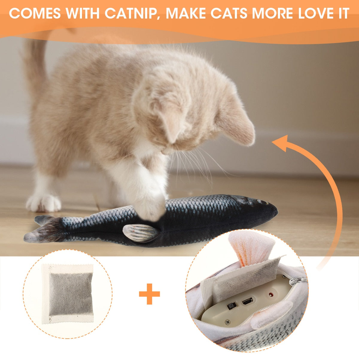 USB Electric Cat Kicker Fish Toy With Catnip