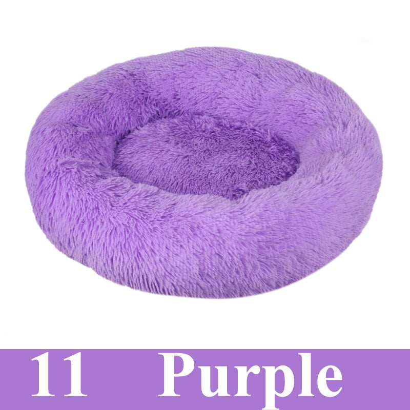 Long Plush Calming Pet Bed for Cat or Dog Round