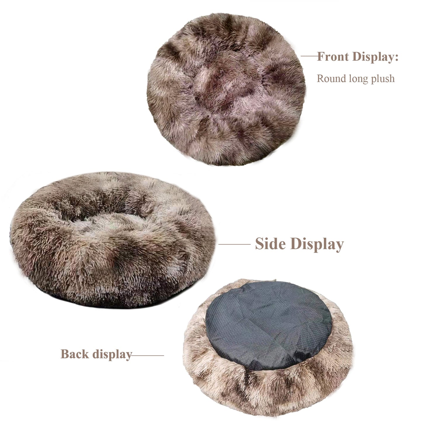 Long Plush Calming Pet Bed for Cat or Dog Round