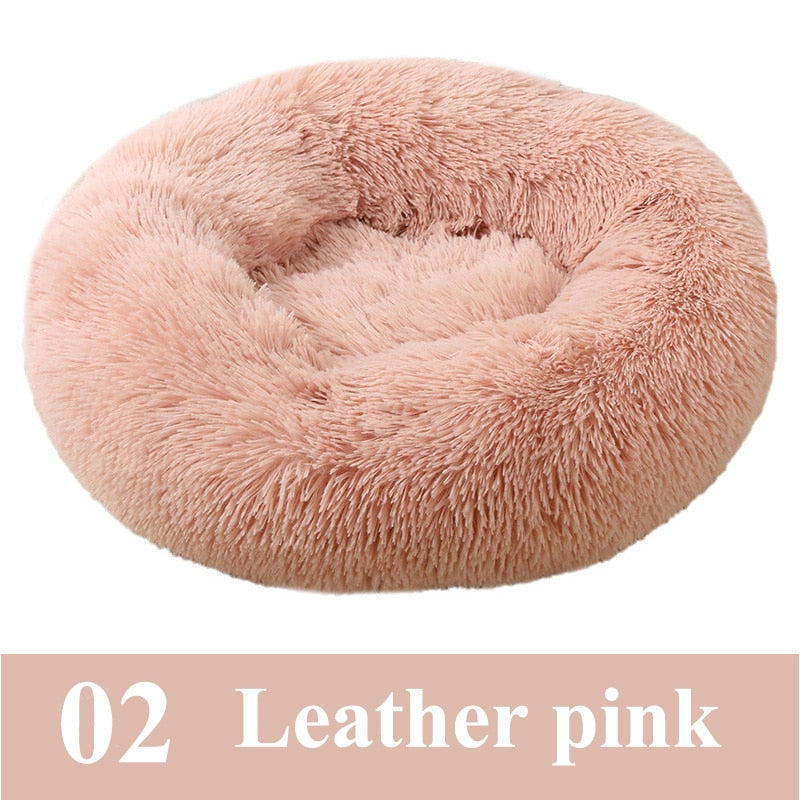 Long Plush Calming Pet Bed for Cat or Dog Round