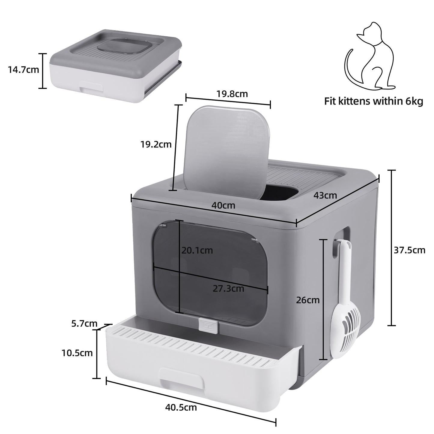 Cat Litter Box Foldable, Top Entry Litter Box with Cat Litter Scoop and Drawer for Medium and Large Cats. Easy Clean-Up