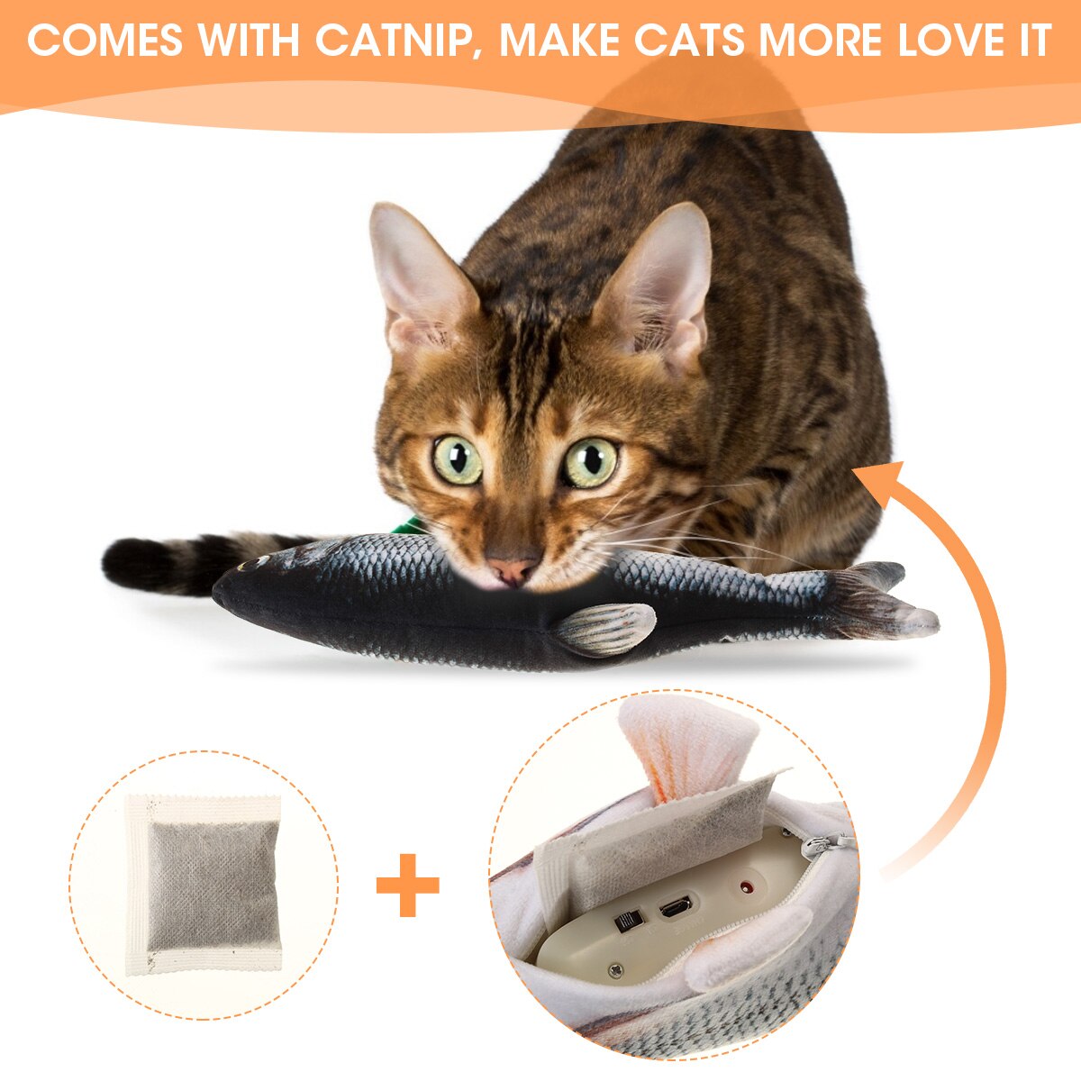 USB Electric Cat Kicker Fish Toy With Catnip