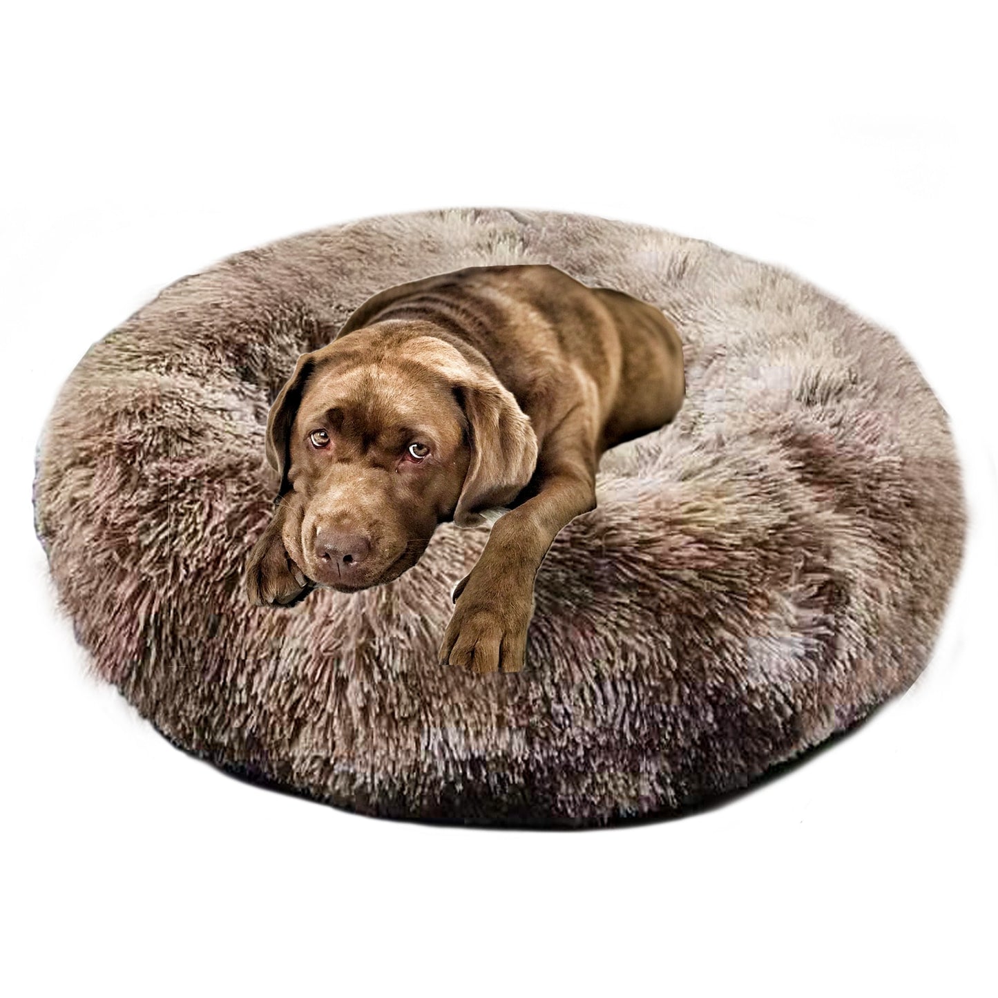 Long Plush Calming Pet Bed for Cat or Dog Round