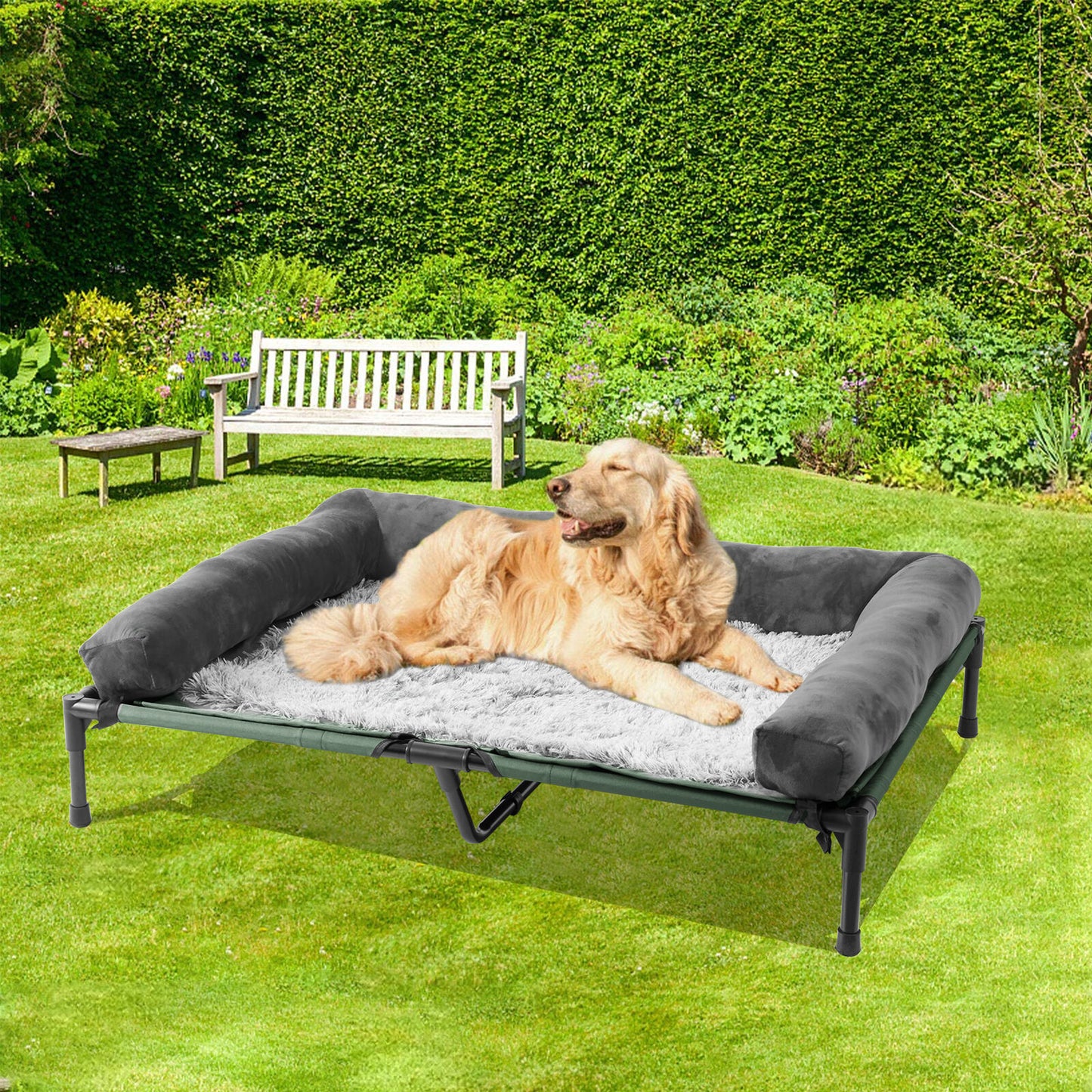 Extra Large Cooling Dog Bed with Bolster Raised Pet Cot Lounger Indoor Outdoor Waterproof - COLOR: Grey. 

Sizes:  large, X-Large, XX Large, XXX Large