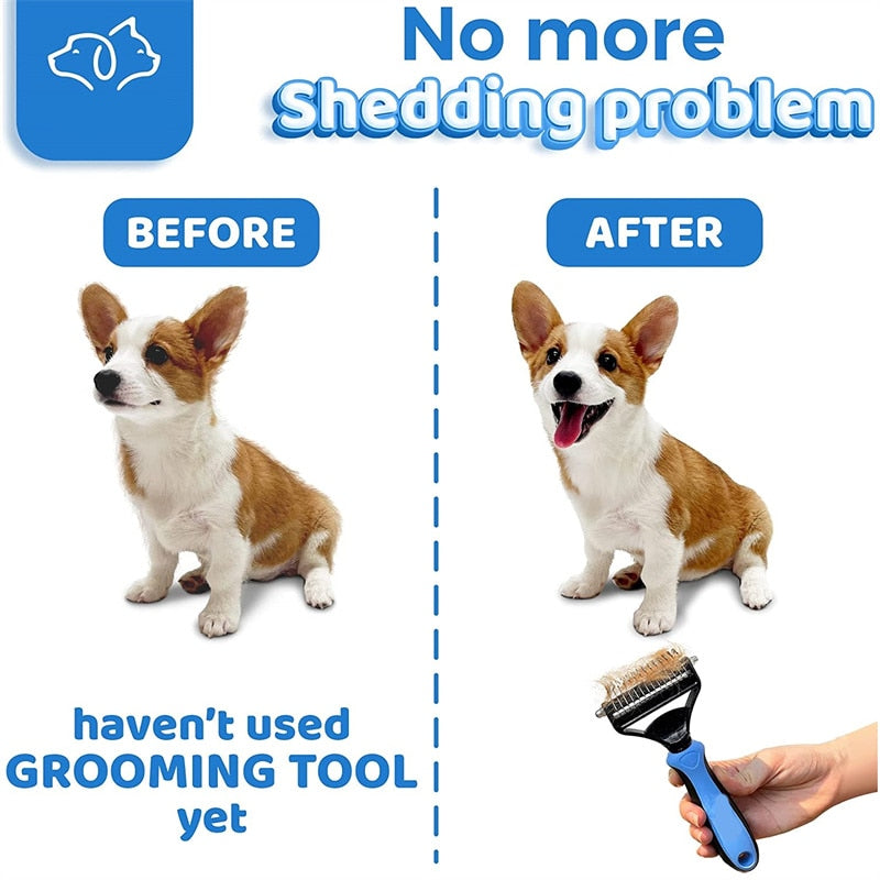 Large Pet Grooming De-matting & De-shedding Tool.  2-1 Undercoat Rake for Dog/Cat.