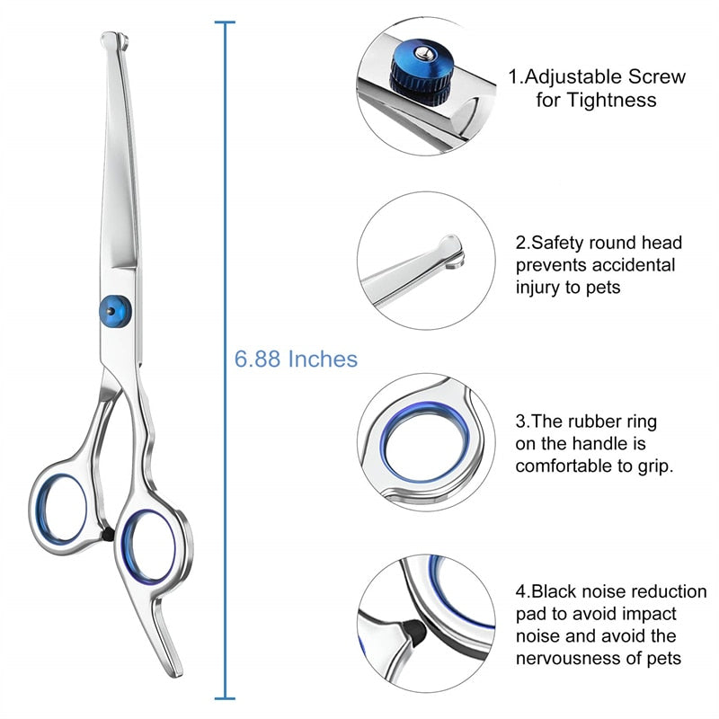 Professional Dog Grooming Scissors with Safety Round Tips, Heavy Duty Titanium Stainless Steel Up-Curved Pet Grooming Scissors and Comb