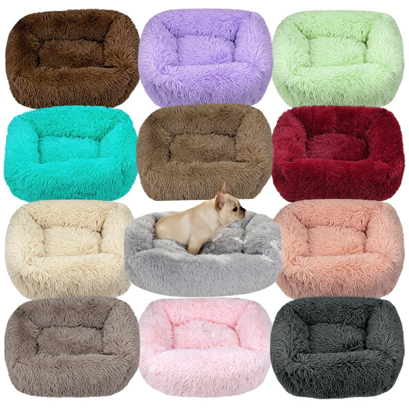 Multi-Color Square Dog/Cats.  Long Plush Material.  Soft & Warm Sleeping Mats for Pets.  Sizes: Small, Medium or Large