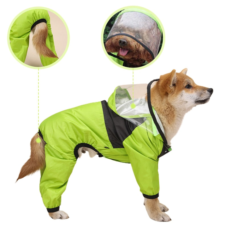 Dog Raincoat With Hood and Covered Legs  - Water Resistant