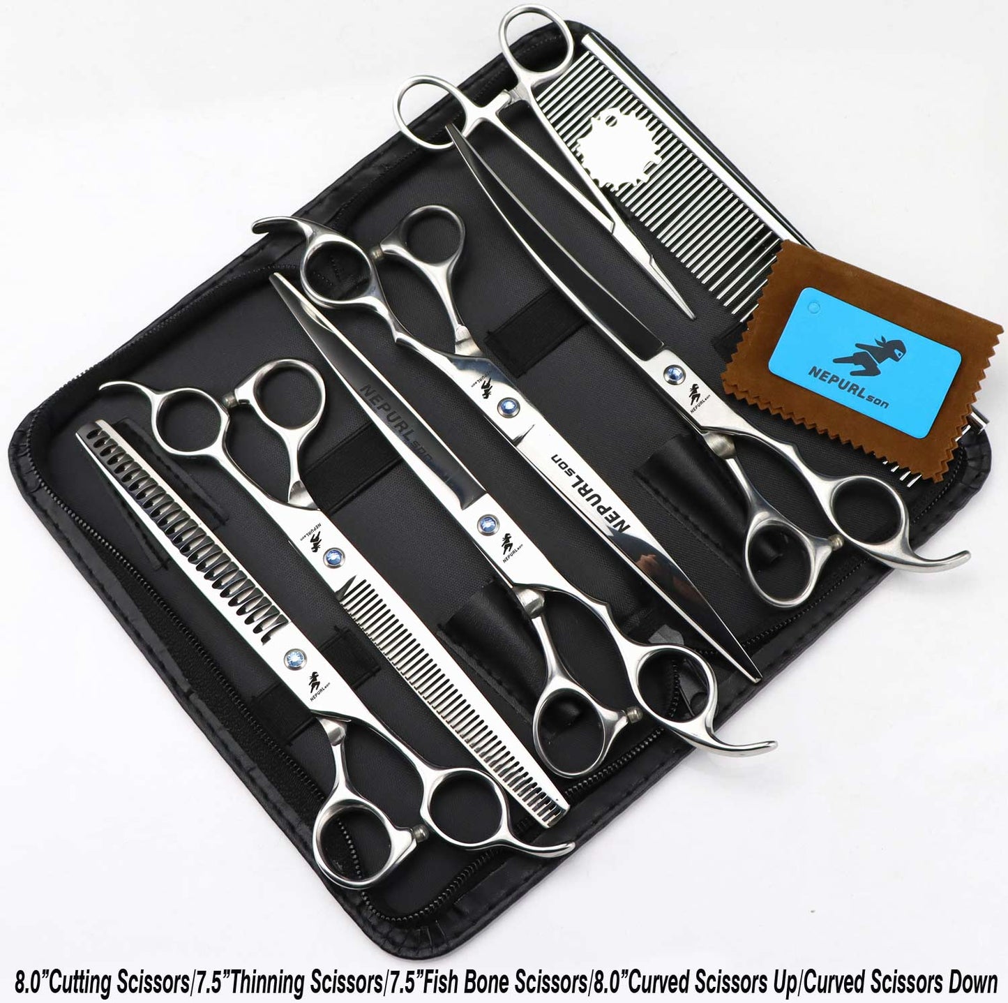 8 inch pet grooming scissor sets.  Various Colors.