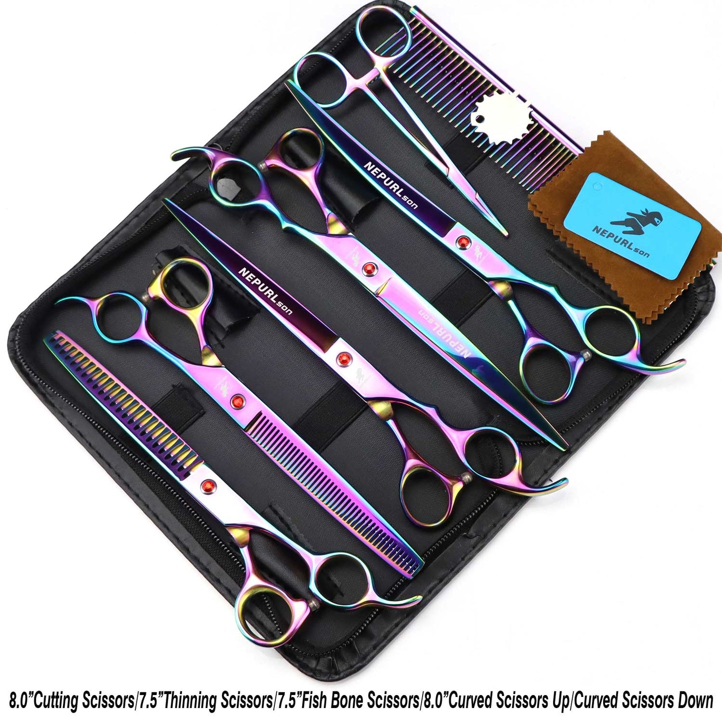 8 inch pet grooming scissor sets.  Various Colors.