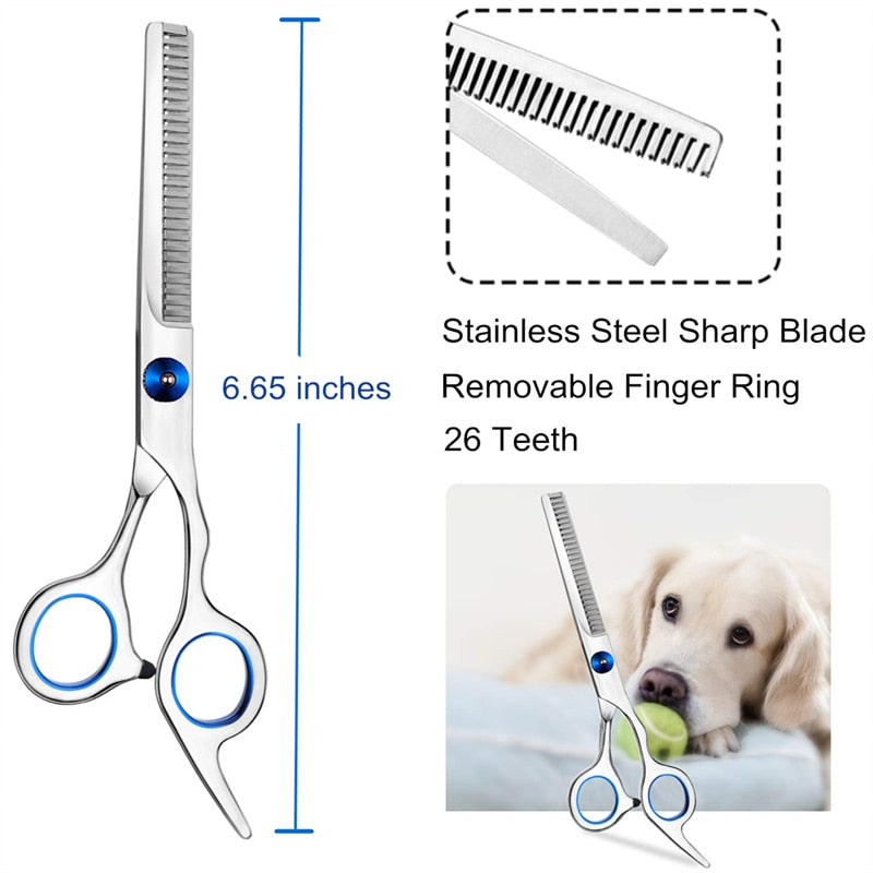 Professional Dog Grooming Scissors with Safety Round Tips, Heavy Duty Titanium Stainless Steel Up-Curved Pet Grooming Scissors and Comb