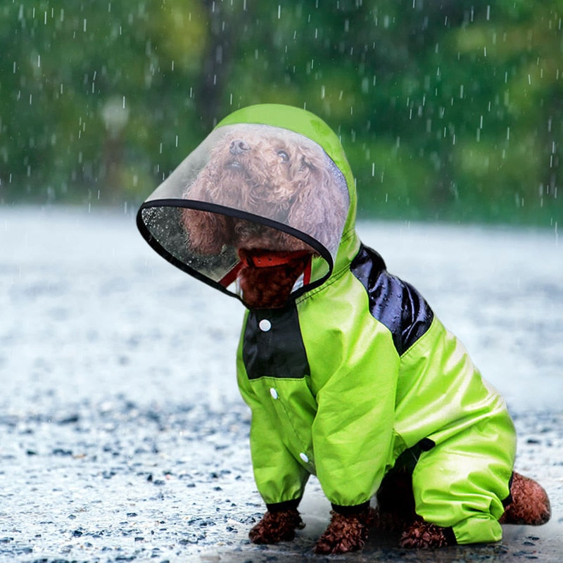 Dog Raincoat With Hood and Covered Legs  - Water Resistant