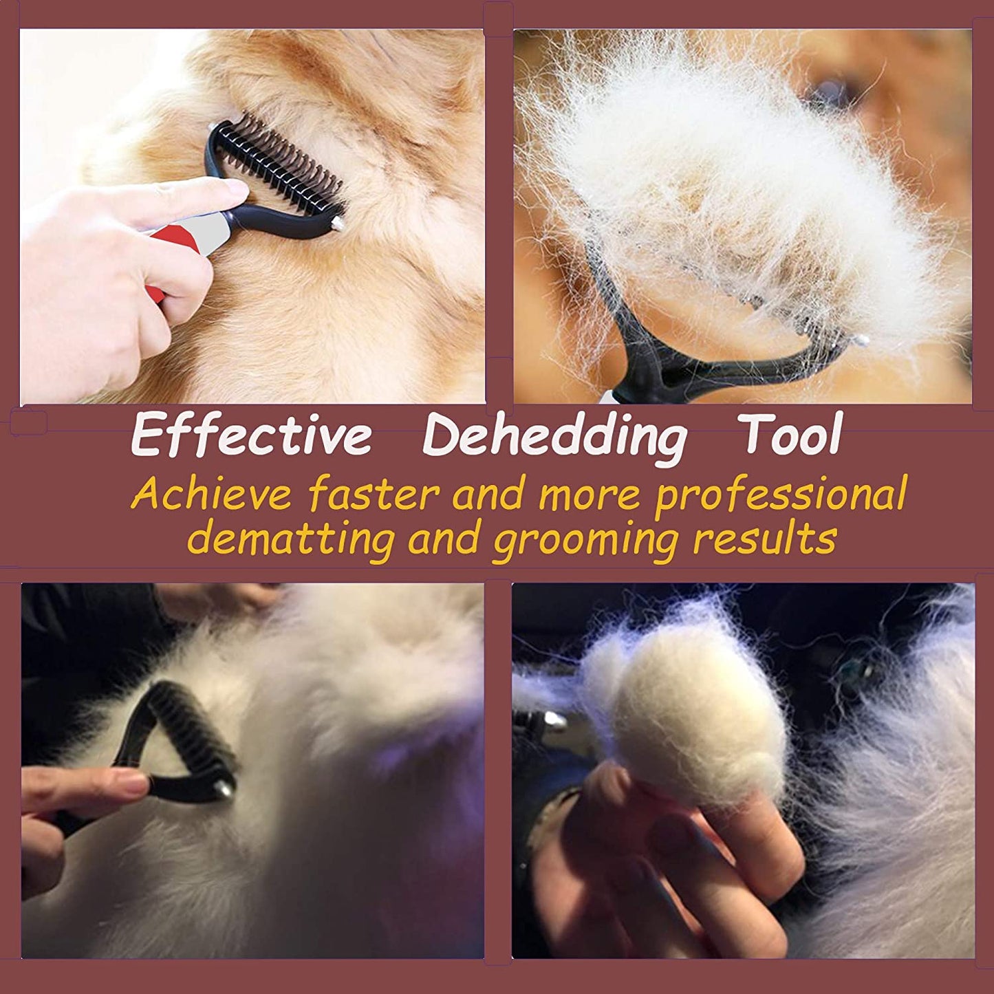 Large Pet Grooming De-matting & De-shedding Tool.  2-1 Undercoat Rake for Dog/Cat.