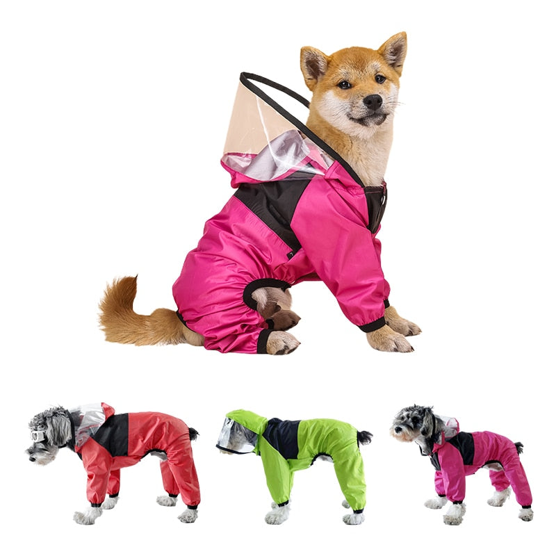 Dog Raincoat With Hood and Covered Legs  - Water Resistant