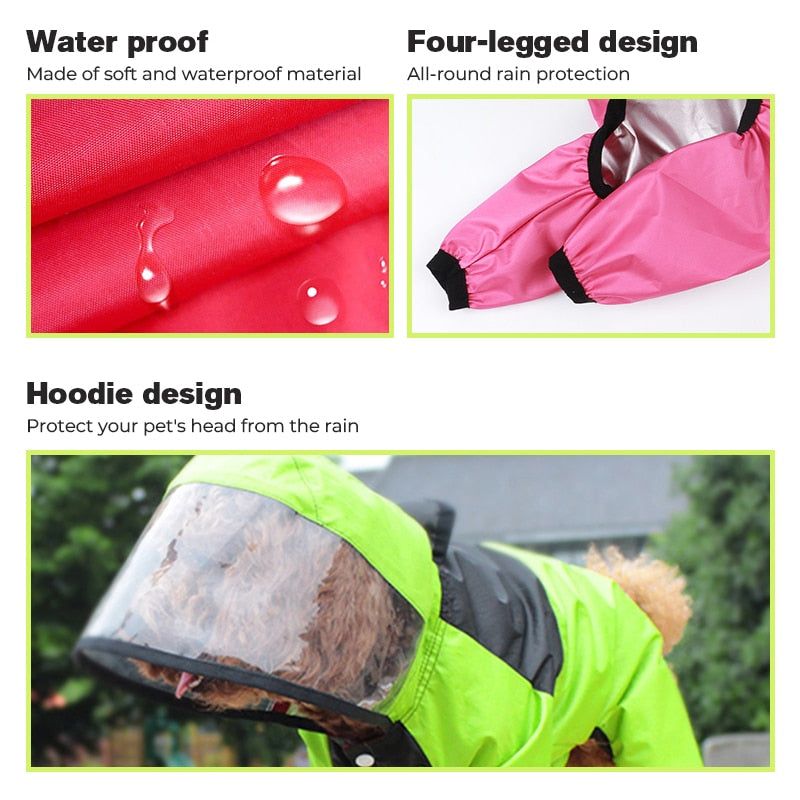 Dog Raincoat With Hood and Covered Legs  - Water Resistant