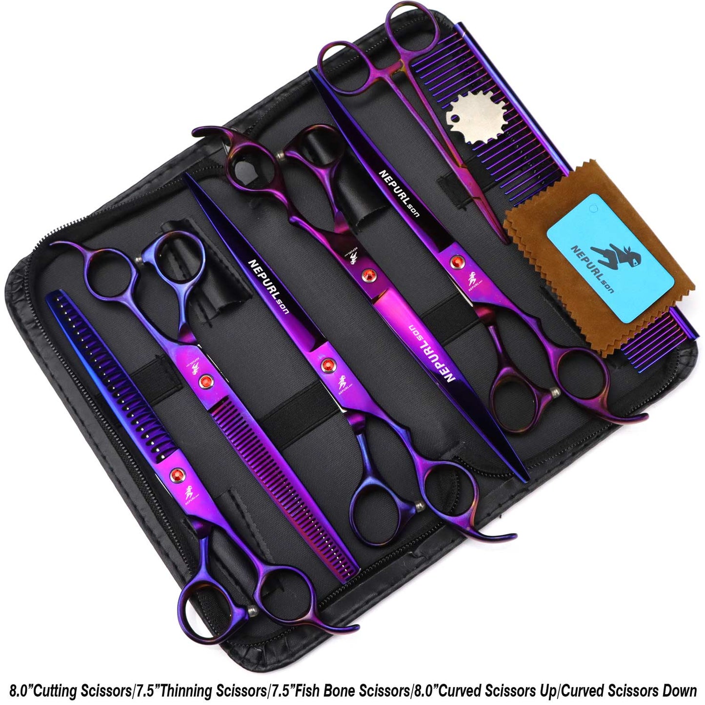 8 inch pet grooming scissor sets.  Various Colors.