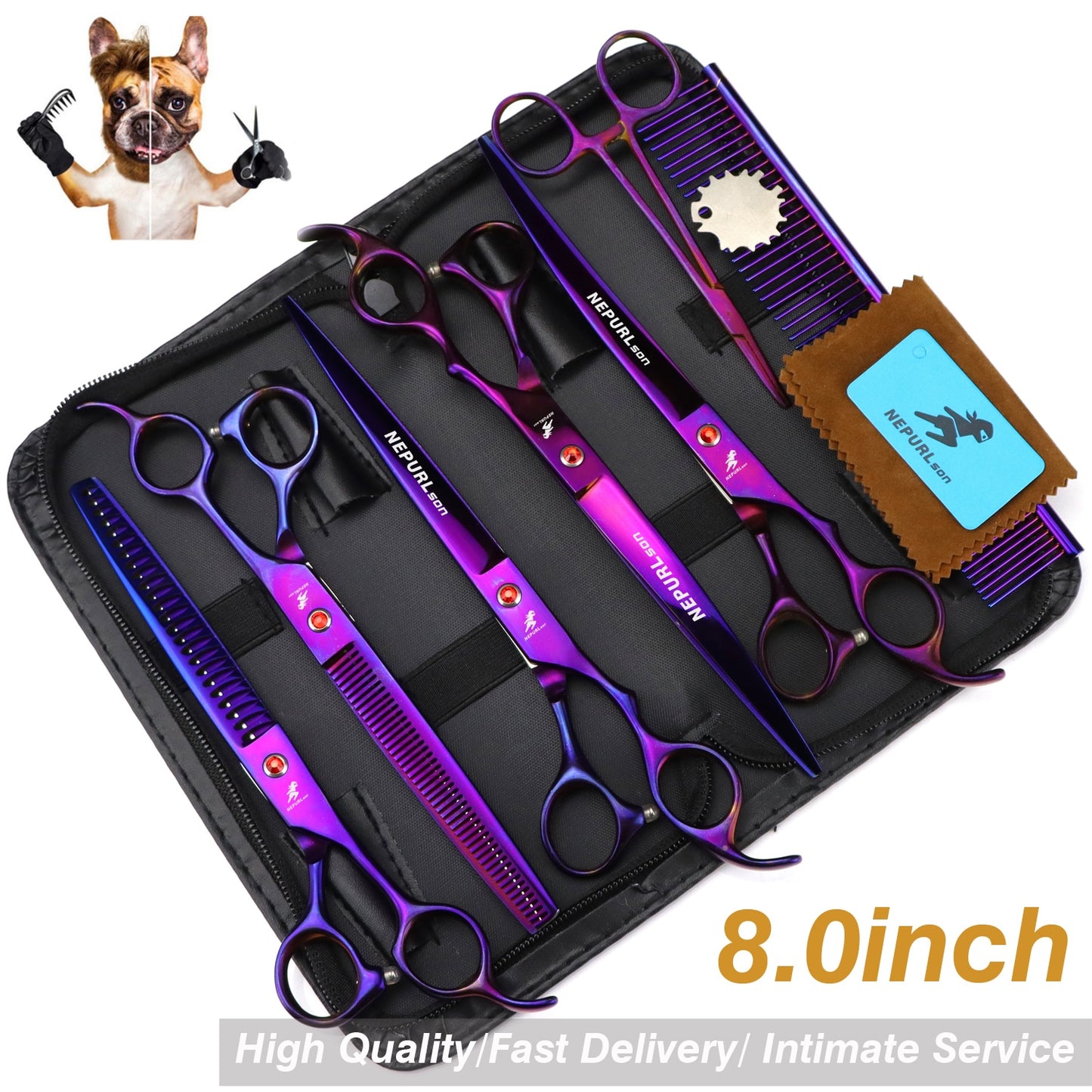 8 inch pet grooming scissor sets.  Various Colors.